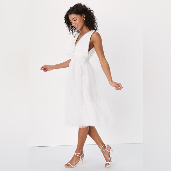 Lulus Dresses & Skirts - Lulus White Midi Dress Utmost Elegance Swiss Dot Sleeveless Tiered Size Sm $98